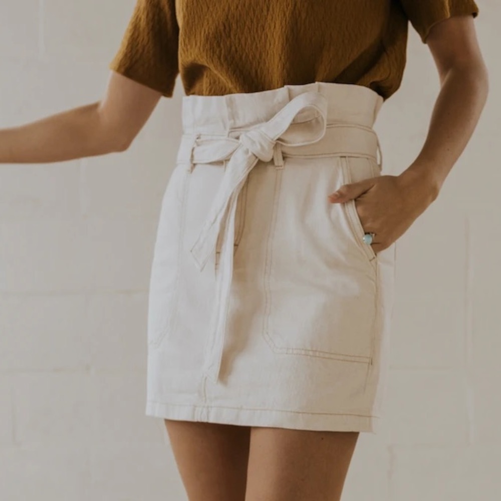 FP beige tie denim skirt